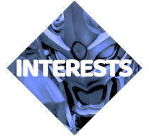 a screenshotted image of sonoi's suit, baron cross, taken from episode 27 of avataro sentai donbrothers with the text "interests" on top of the image.