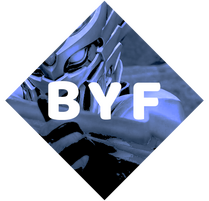 a screenshotted image of sonoi's suit, baron cross, taken from episode 27 of avataro sentai donbrothers with the text "BYF" on top of the image (which is shorthand for before you follow).